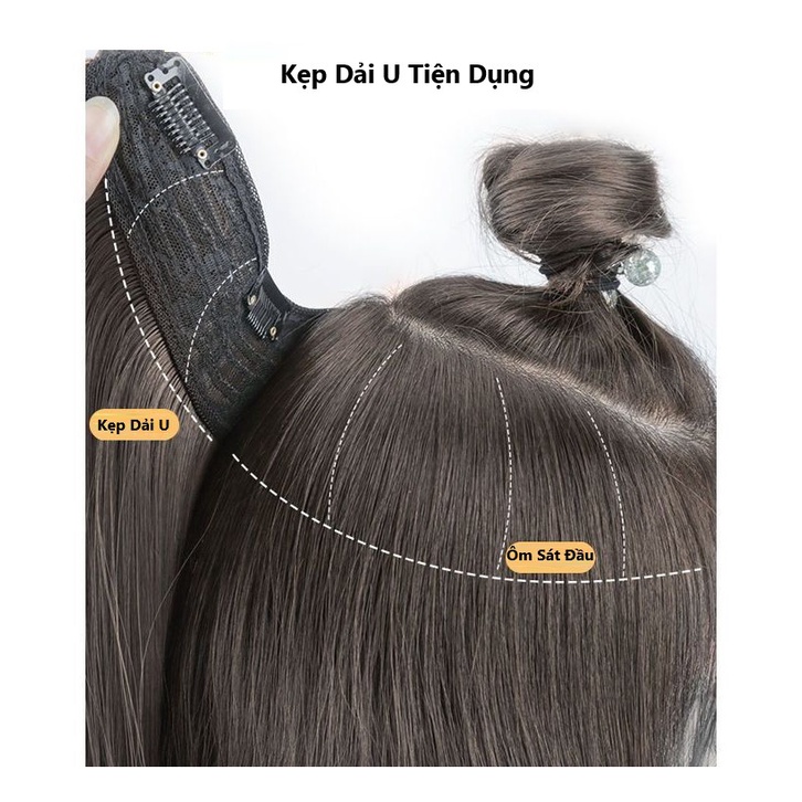 Tóc giả kẹp dải thẳng-Kẹp dải U nửa đầu cụp nhẹ 45cm
