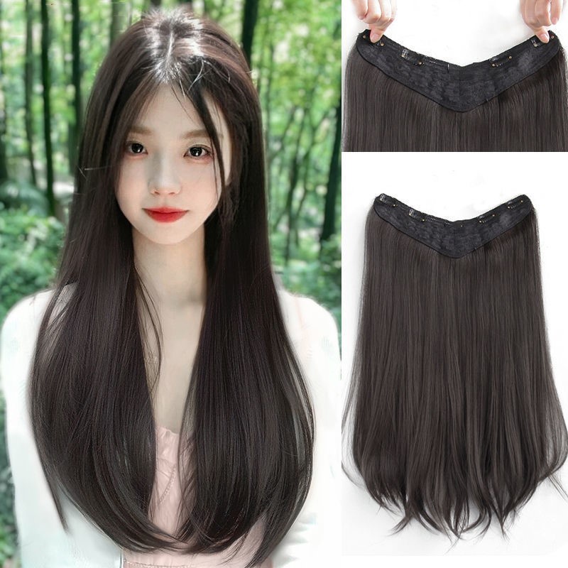 Tóc giả kẹp dải thẳng-Kẹp dải U nửa đầu cụp nhẹ 45cm