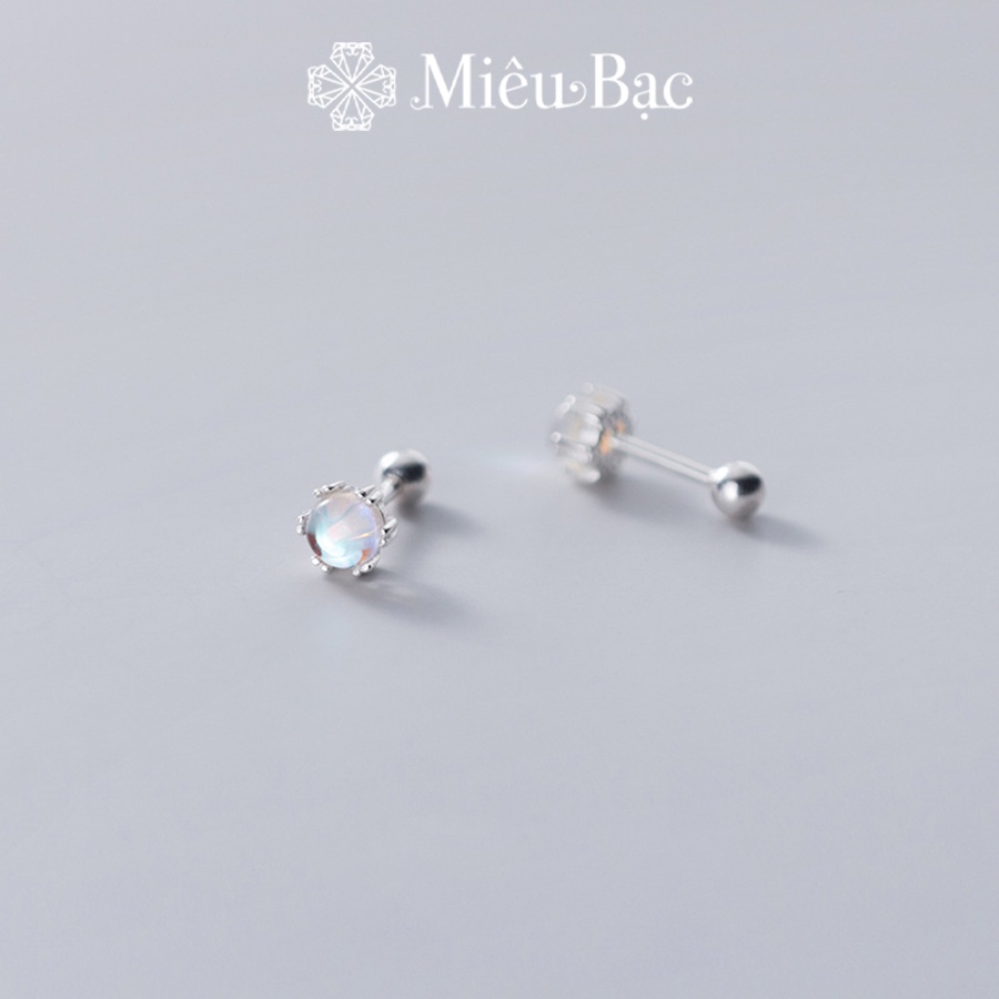 Ảnh Bông tai bạc nữ Miêu Bạc khuyên tai đính đá mặt trăng 1 chiếc moonstone chốt vặn chất liệu bạc S925 MB37 3