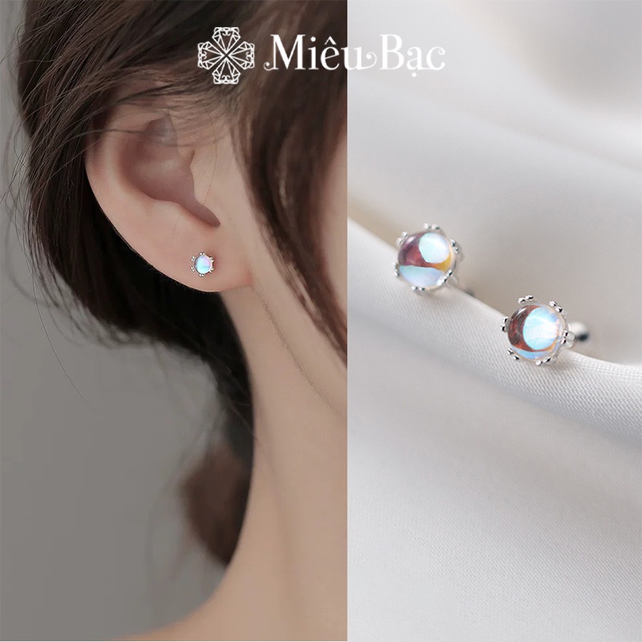 Ảnh Bông tai bạc nữ Miêu Bạc khuyên tai đính đá mặt trăng 1 chiếc moonstone chốt vặn chất liệu bạc S925 MB37 1