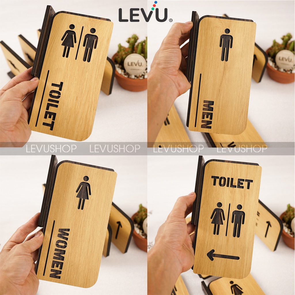 Bảng toilet gỗ khắc laser 2 mặt Men Women gắn tường cao cấp TL12