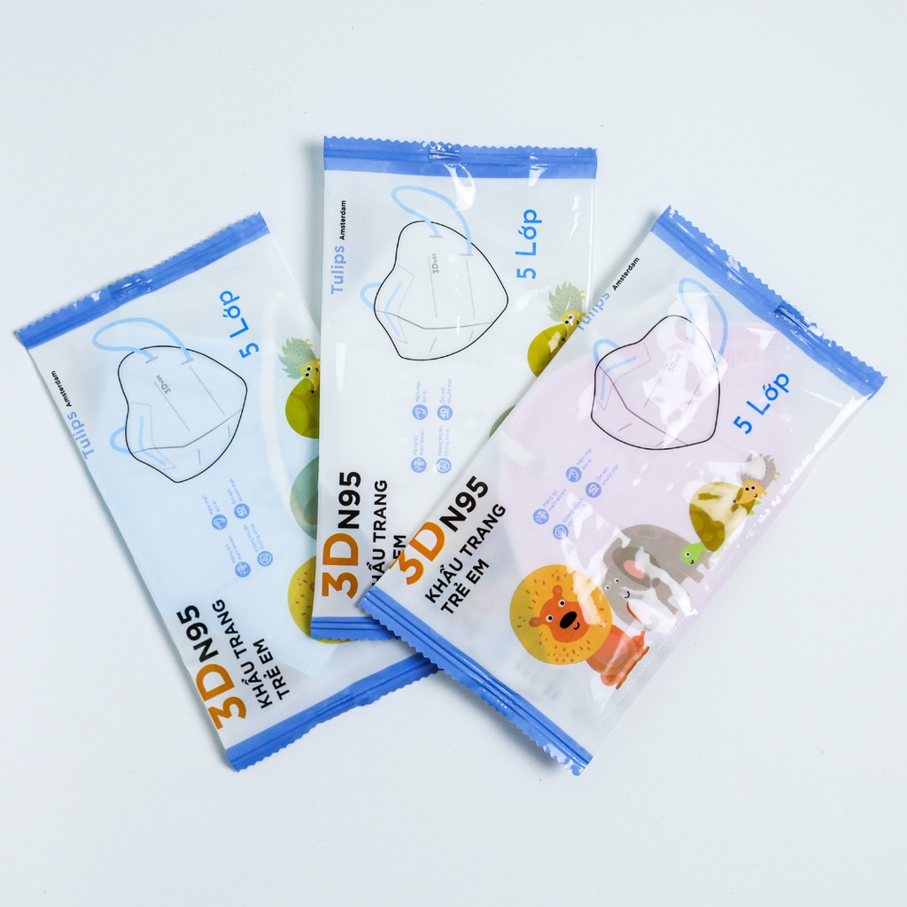 Hộp 30 cái khẩu trang 3D N95 Kids không van Tulips cho bé 1-6 tuổi
