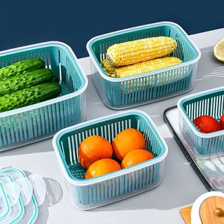 Hộp nhựa đựng đồ tủ lạnh đa năng, Set 5 hộp đựng đồ 2 lớp cao cấp có nắp đậy