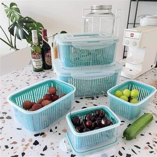 Hộp nhựa đựng đồ tủ lạnh đa năng, Set 5 hộp đựng đồ 2 lớp cao cấp có nắp đậy
