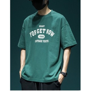 Bộ Thể Thao Nam Hè Tay Lỡ FOR GET NOW Fom Rộng Thoải Mái, Set Gồm Áo Xanh Quần Trắng Như Hình