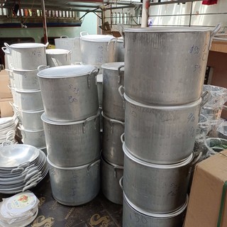 Nồi Quân Dụng Nhôm 30-120L Có Nắp, Nồi Nấu Phở, Cháo, Nồi Công Nghiệp Siêu Bền