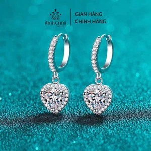 Hoa Tai Bạc Bấm Tròn Treo Trái Tim - Minh Canh Jewelry
