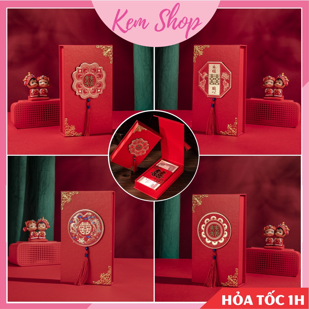 Hộp nạp tài đựng sính lễ, trang sức, của hồi môn ăn hỏi đám cưới size nhỏ - Kem Shop K330