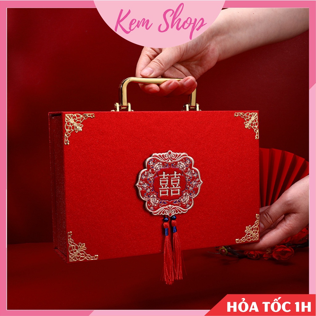 Hộp nạp tài đựng sính lễ, quà cưới, trang sức loại cao cấp ánh nhũ sang trọng - Kem Shop K324
