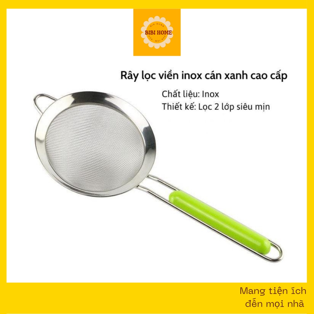 Rây lọc inox gia dụng, dụng cụ lọc cua, cháo, ray bột cán xanh có lỗ ...