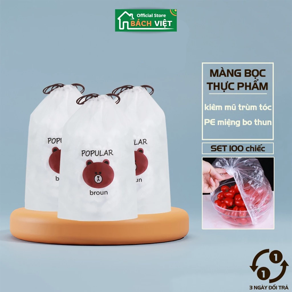 Túi bọc thực phầm set 100 cái , màng bọc thực phẩm có chun co dãn tiện dụng