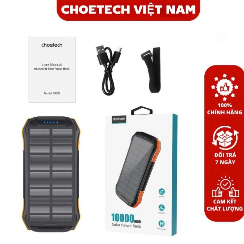 Pin sạc dự phòng Choetech B659 năng lượng mặt trời tích hợp sạc không dây dung lượng 10.000mAh