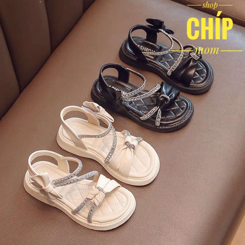 sandal bé gái dép quai hậu cho bé đính đá nơ thắt xinh xắn điệu đế chống trượt QCCC full hộp 895 ( có ảnh thật )