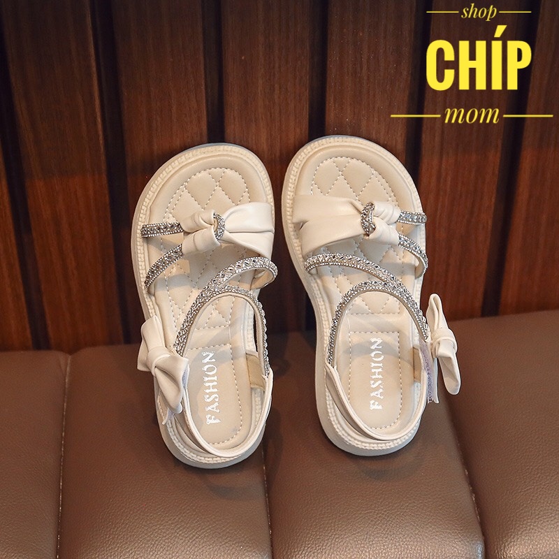 sandal bé gái dép quai hậu cho bé đính đá nơ thắt xinh xắn điệu đế chống trượt QCCC full hộp 895 ( có ảnh thật )