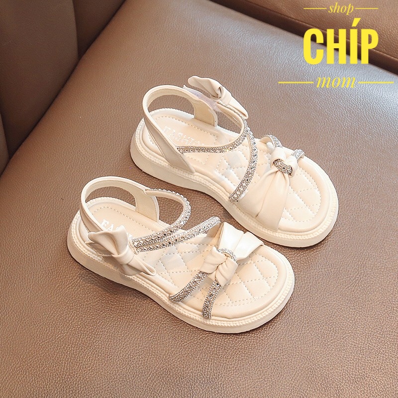 sandal bé gái dép quai hậu cho bé đính đá nơ thắt xinh xắn điệu đế chống trượt QCCC full hộp 895 ( có ảnh thật )