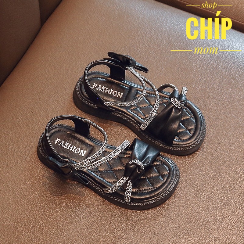 sandal bé gái dép quai hậu cho bé đính đá nơ thắt xinh xắn điệu đế chống trượt QCCC full hộp 895 ( có ảnh thật )