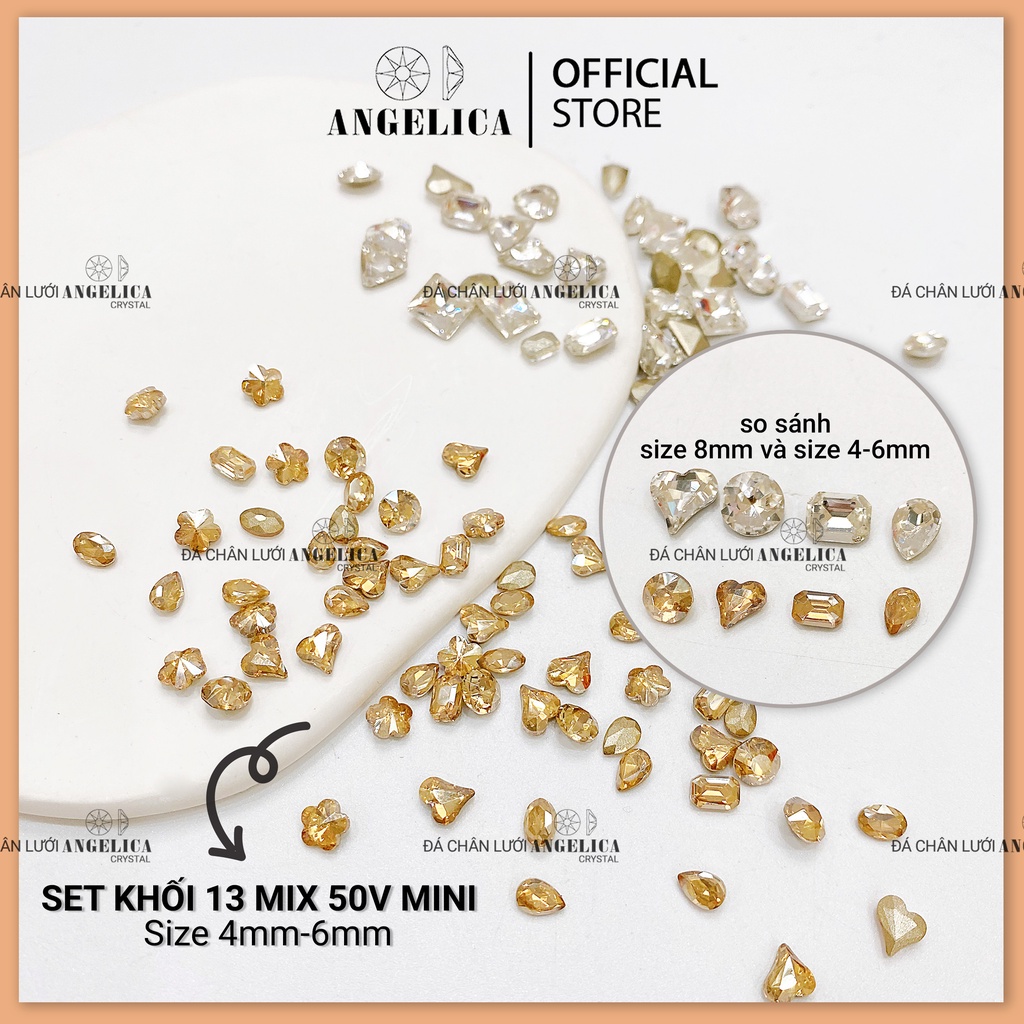 Set mix đá khối thủy tinh nail chân vàng trang trí móng ANGELICA SDK50 SKMN