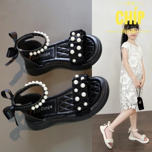 sandal bé gái dép quai hậu nhín ren đính ngọc cho bé đi tiệc công chúa siêu điệu nơ sau xinh xắn 115 ( ảnh thật )