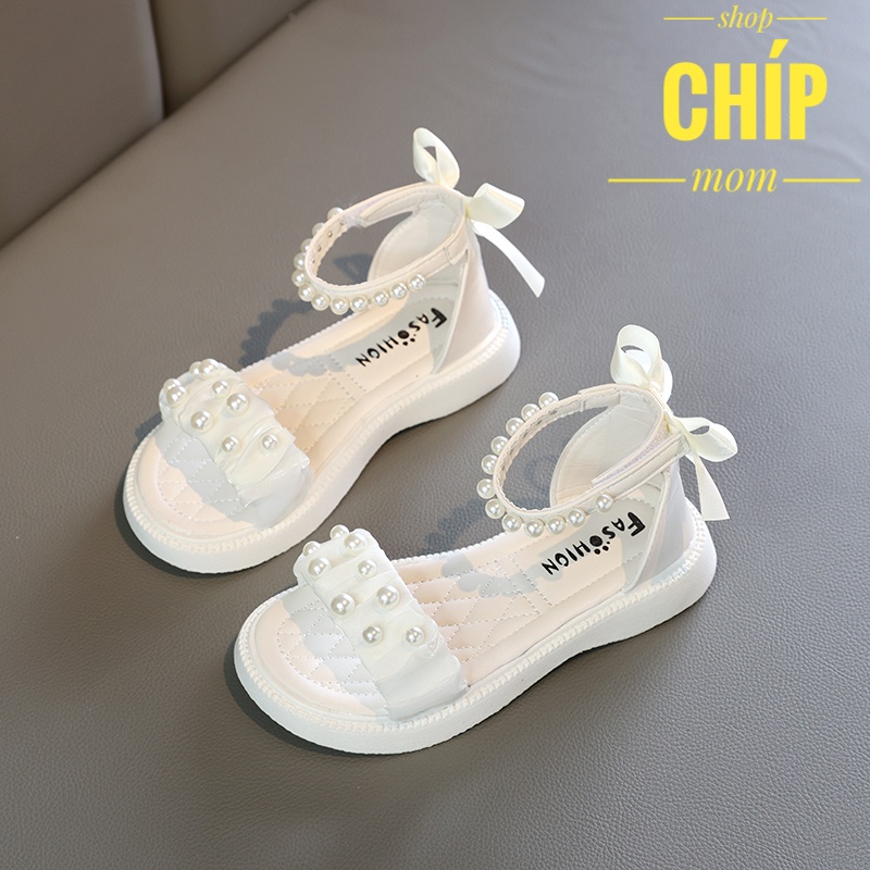 sandal bé gái dép quai hậu nhín ren đính ngọc cho bé đi tiệc công chúa siêu điệu nơ sau xinh xắn 115 ( ảnh thật )