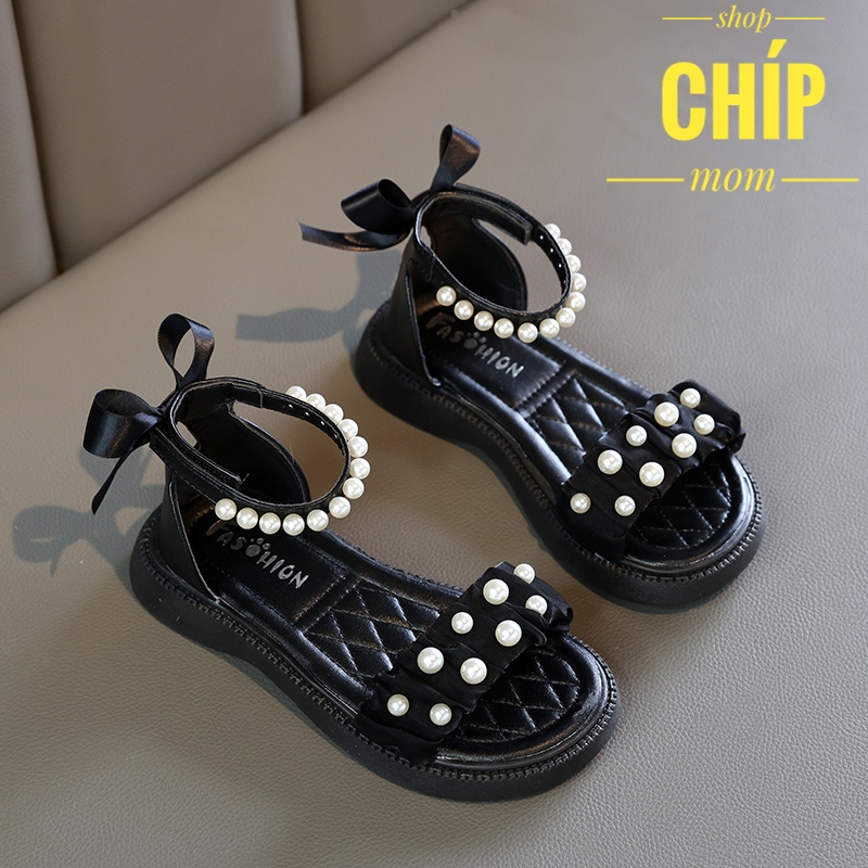 sandal bé gái dép quai hậu nhín ren đính ngọc cho bé đi tiệc công chúa siêu điệu nơ sau xinh xắn 115 ( ảnh thật )