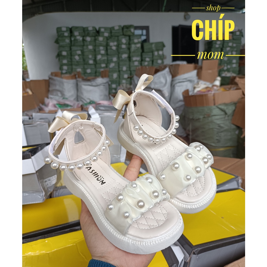sandal bé gái dép quai hậu nhín ren đính ngọc cho bé đi tiệc công chúa siêu điệu nơ sau xinh xắn 115 ( ảnh thật )