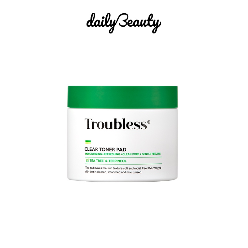 Toner pad bông tẩy trang TROUBLESS CLEAR TONER PAD hỗ trợ tẩy tế bào chết (60 miếng) Daily Beauty Official