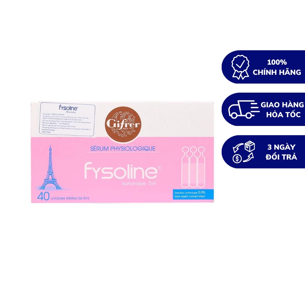 Fysoline hồng - Nước muối sinh lý Pháp - Vệ sinh mắt, mũi, miệng cho bé - Hộp 40 ống
