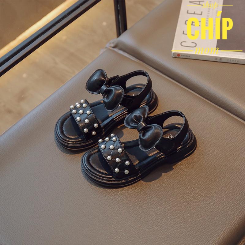 sandal bé gái dép quai hậu cho bé đính ngọc nơ gắn da PU êm chân QCCC full box cho bé từ 3 đến 15 tuổi 691 ( có ảnh thật