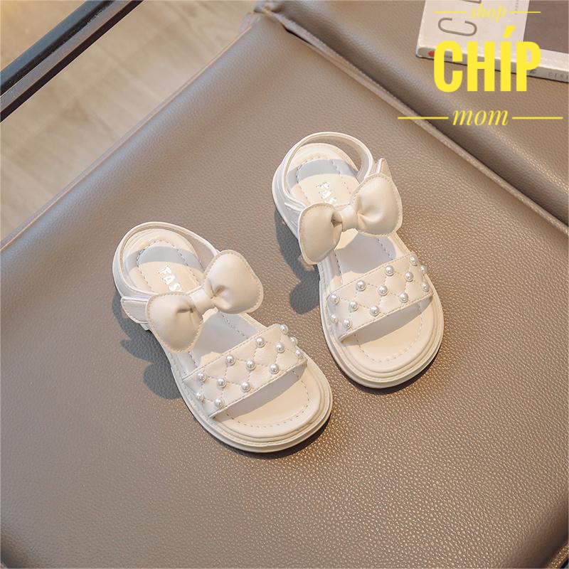 sandal bé gái dép quai hậu cho bé đính ngọc nơ gắn da PU êm chân QCCC full box cho bé từ 3 đến 15 tuổi 691 ( có ảnh thật