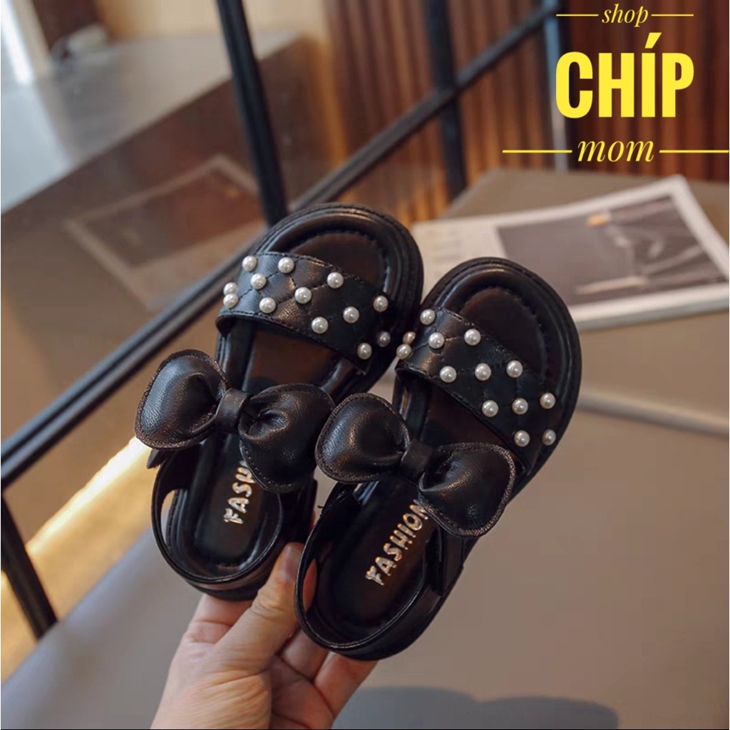 sandal bé gái dép quai hậu cho bé đính ngọc nơ gắn da PU êm chân QCCC full box cho bé từ 3 đến 15 tuổi 691 ( có ảnh thật