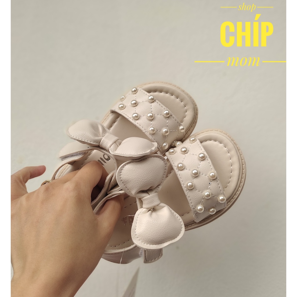 sandal bé gái dép quai hậu cho bé đính ngọc nơ gắn da PU êm chân QCCC full box cho bé từ 3 đến 15 tuổi 691 ( có ảnh thật