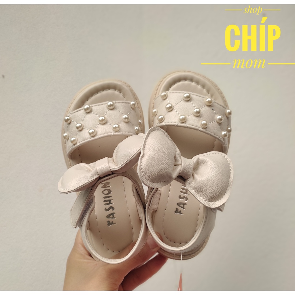 sandal bé gái dép quai hậu cho bé đính ngọc nơ gắn da PU êm chân QCCC full box cho bé từ 3 đến 15 tuổi 691 ( có ảnh thật