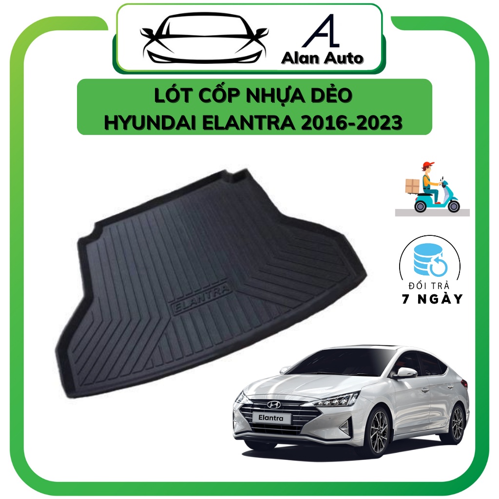 Lót cốp nhựa Hyundai Elantra 2016-2021, Chất liệu nhựa dẻo không mùi, vệ sinh dễ dàng