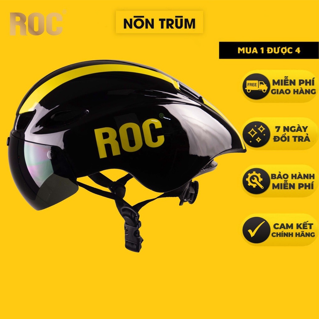 Mũ bảo hiểm thể thao Roc r16 v4 đen vàng tặng tai mèo và lót dự phòng chính hãng siêu nhẹ