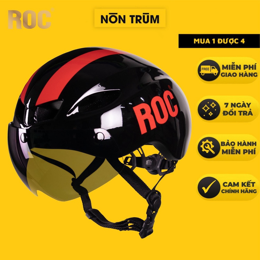 Mũ bảo hiểm thể thao Roc r16 v4 đen đỏ tặng tai mèo và lót dự phòng chính hãng siêu nhẹ