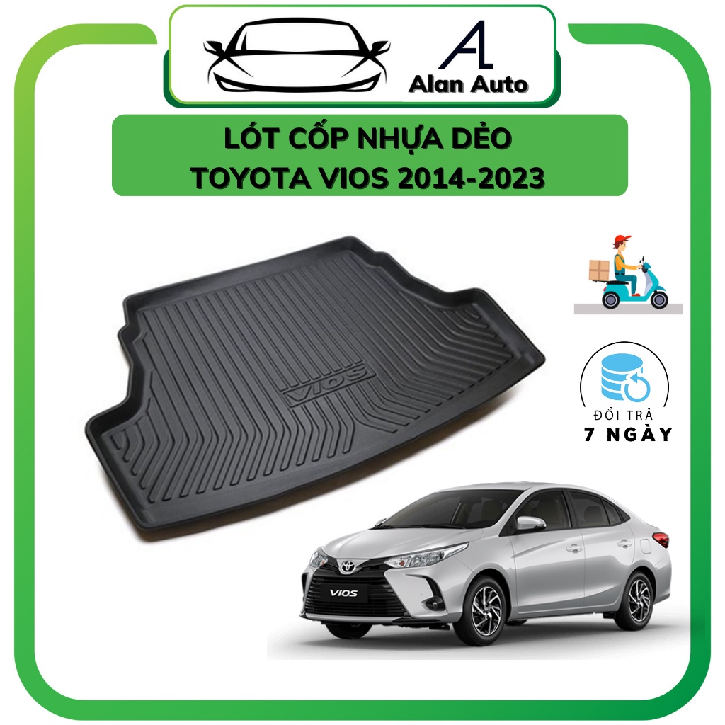 Lót cốp nhựa dẻo Toyota Vios 2014-2022, Chất liệu nhựa dẻo không mùi, vệ sinh dễ dàng, chống thấm nước