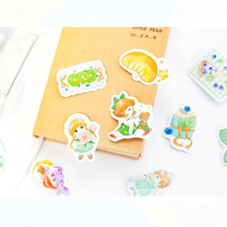 Sticker Hoa Cute Vintage Cổ Điển Hình Dán Trong Suốt Cô Bé Timo ST44