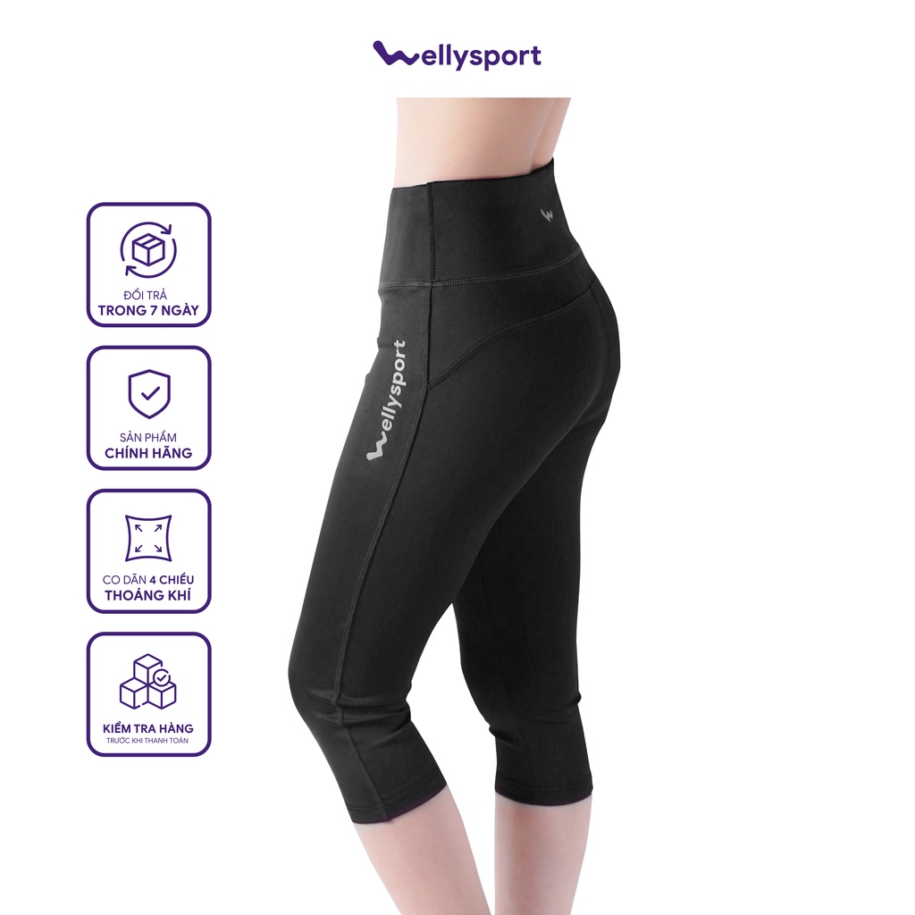 Quần Legging Nữ lửng, đồ tập Yoga, Gym Nữ Welly Sport, Màu Đen Black, Mã QDLN