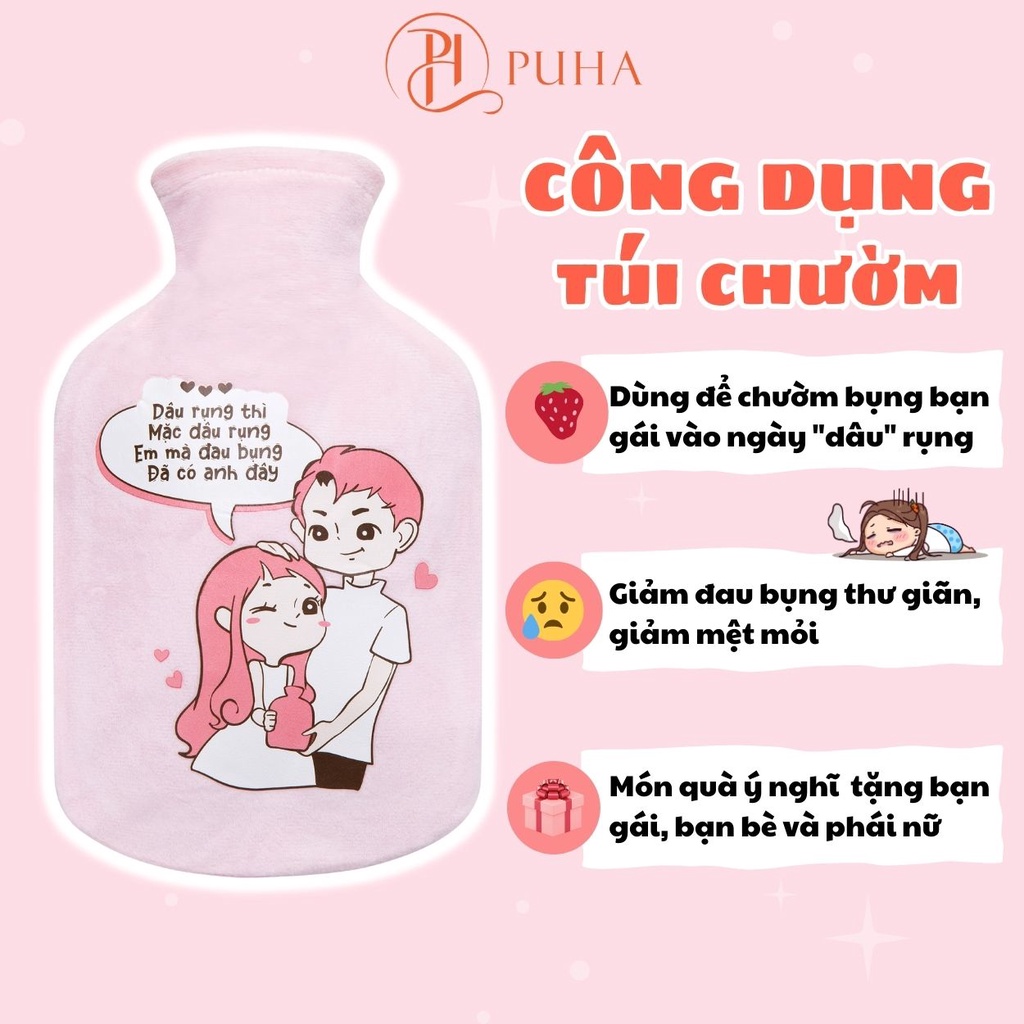 Ảnh Túi chườm nóng lạnh PH PUHA 1000ml giữ nhiệt 3h, hoạ tiết in nổi, hỗ trợ giảm đau bụng kinh cho nữ 3