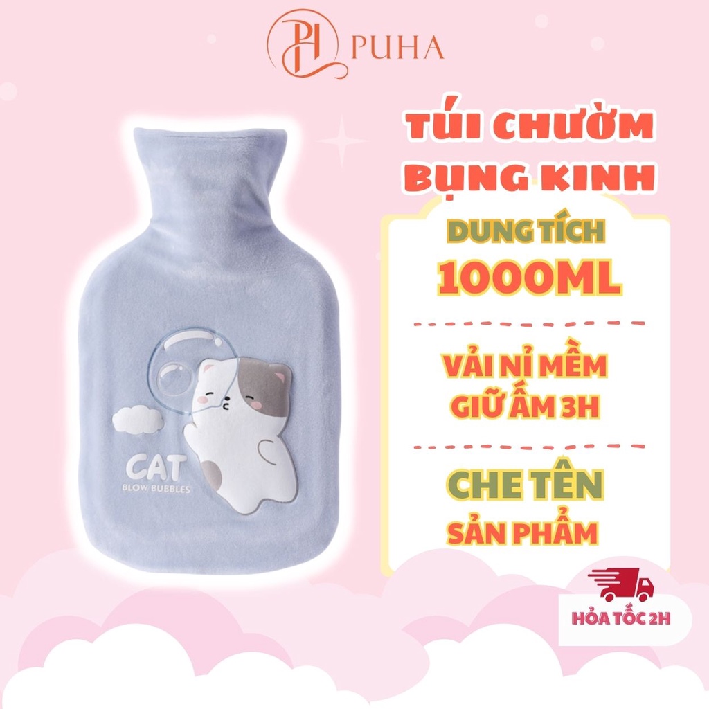 Ảnh Túi sưởi ấm bụng kinh cho nữ Puha 1000ml, nóng lạnh đa năng giữ nhiệt 3h, món quà tặng bạn gái 1