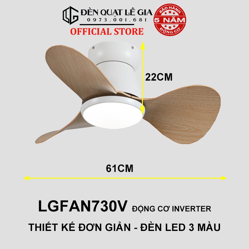 Ảnh Quạt Trần Mini 3 Cánh Giá Rẻ LÊ GIA LGFAN730V - Chiều Cao 22cm - Sải Cánh 61cm - Bảo Hành 5 Năm 1