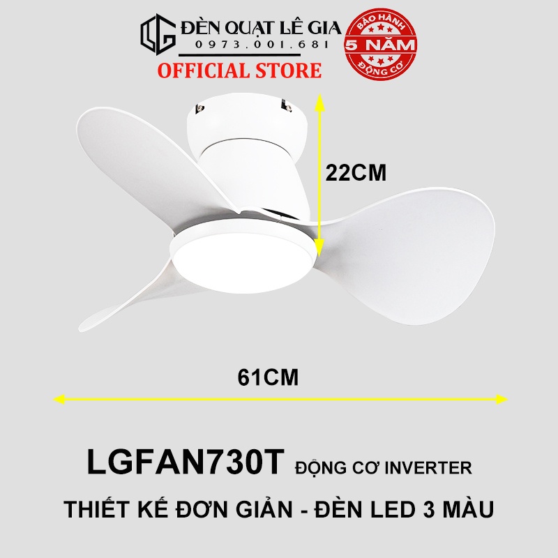 Ảnh Quạt Trần Mini Có Đèn LÊ GIA LGFAN730T - Chiều Cao 22cm - Sải Cánh 61cm - Bảo Hành 5 Năm 1