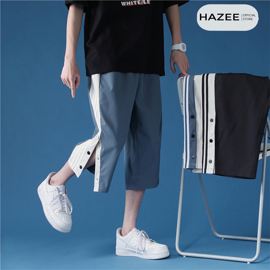 Quần short lững HAZEE unisex thể thao phối cúc lửng nam nữ mặc nhà ulzzang