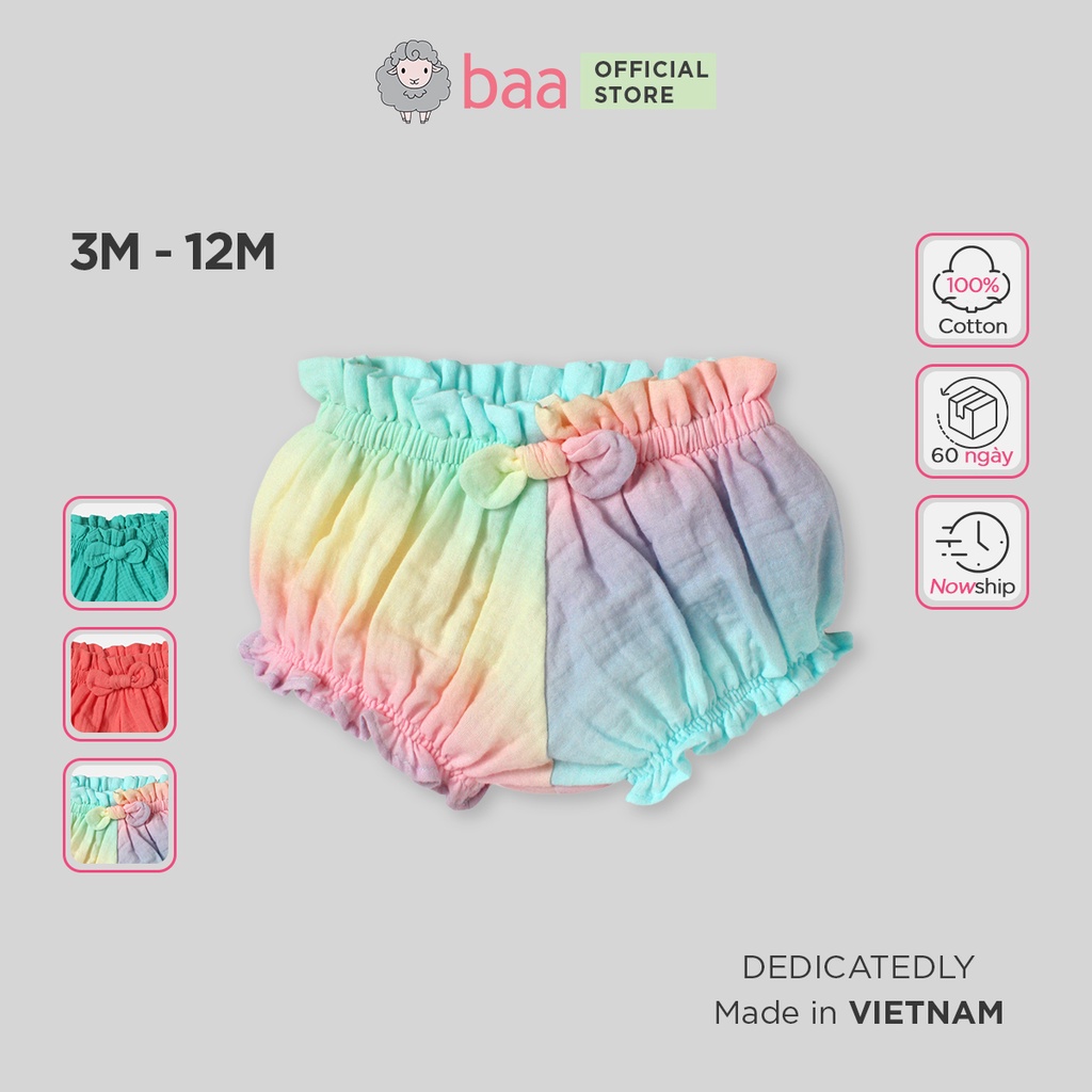 Quần bỉm vải sơ sinh cho bé gái, quần bỉm bé gái vải xô cotton BAA BABY cho bé từ 3 tháng - 12 tháng - B-GN-QU03C-01