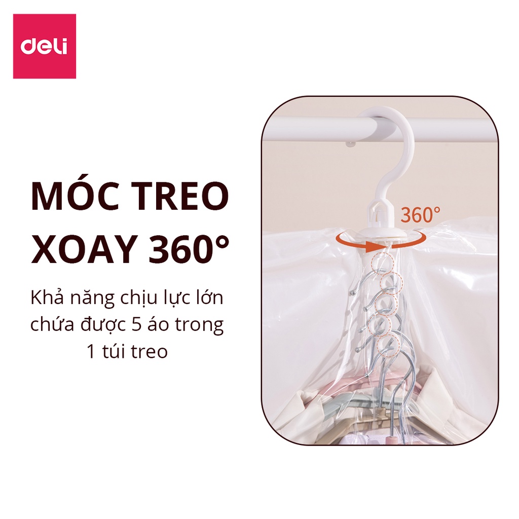 Túi Hút Chân Không quần áo Có Móc Treo Deli Đựng Quần Áo Bảo Quản Quần Áo,Áo Dạ,Áo Vét chống nấm mốc, bụi bẩn