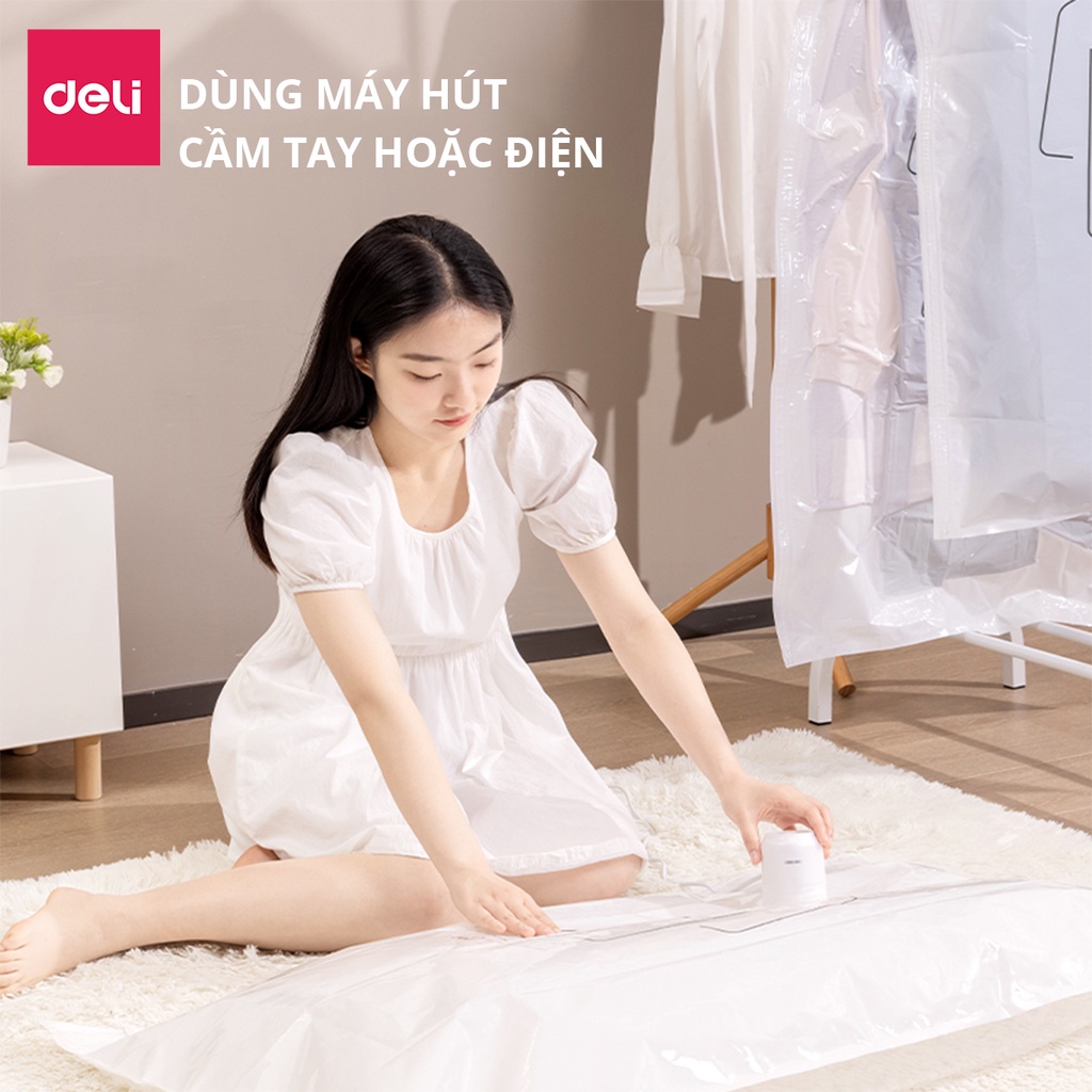 Túi Hút Chân Không quần áo Có Móc Treo Deli Đựng Quần Áo Bảo Quản Quần Áo,Áo Dạ,Áo Vét chống nấm mốc, bụi bẩn