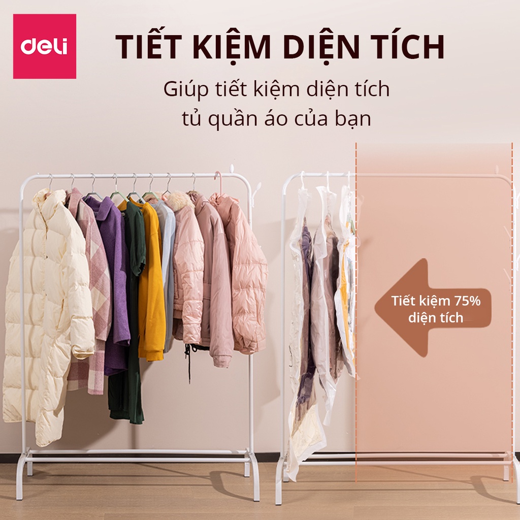 Túi Hút Chân Không quần áo Có Móc Treo Deli Đựng Quần Áo Bảo Quản Quần Áo,Áo Dạ,Áo Vét chống nấm mốc, bụi bẩn
