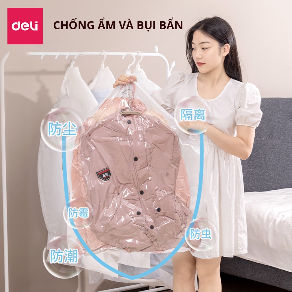 Túi Hút Chân Không quần áo Có Móc Treo Deli Đựng Quần Áo Bảo Quản Quần Áo,Áo Dạ,Áo Vét chống nấm mốc, bụi bẩn