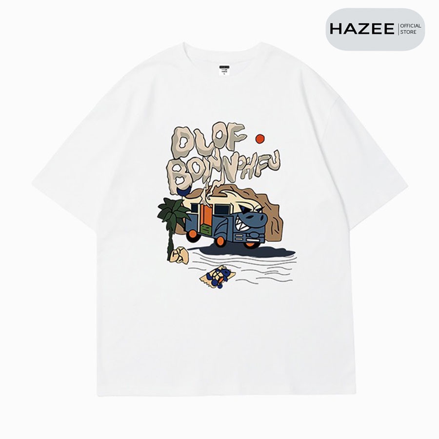Áo thun HAZEE in chữ DLOF chất cotton mát mẽ kiểu dáng Unisex năng động tay lỡ