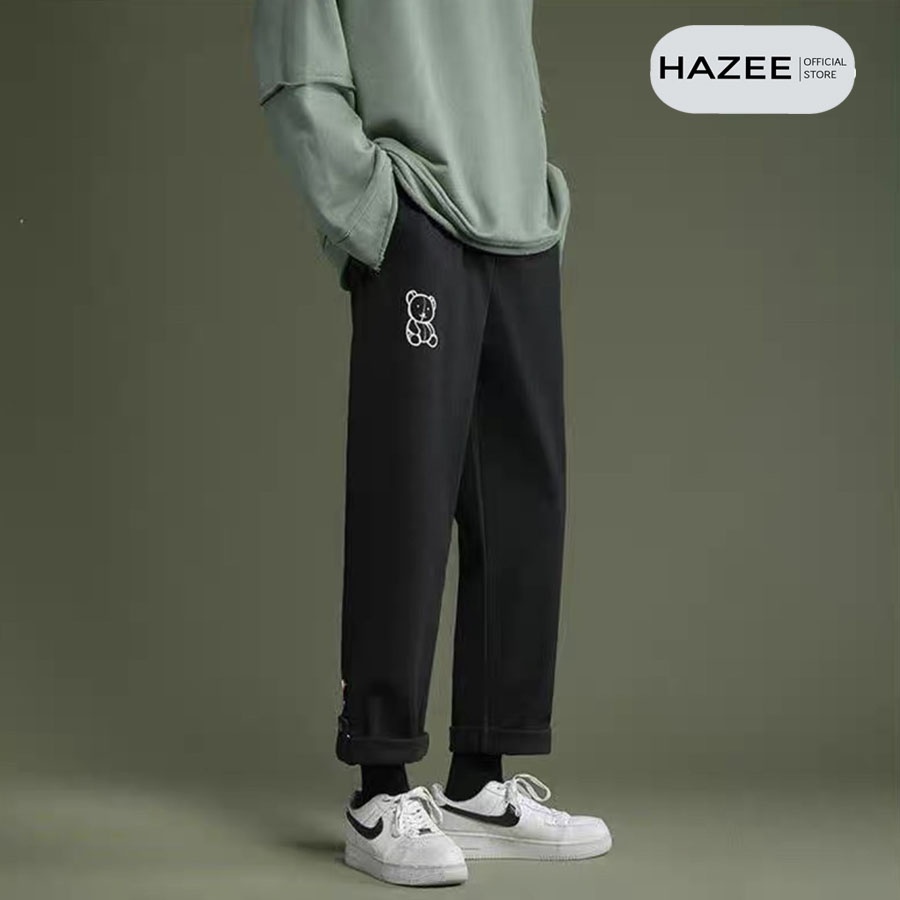 Quần baggy ống đứng HAZEE chất liệu umi mềm in họa tiết gấu xinh dành cho Nam Nữ Ulzzang